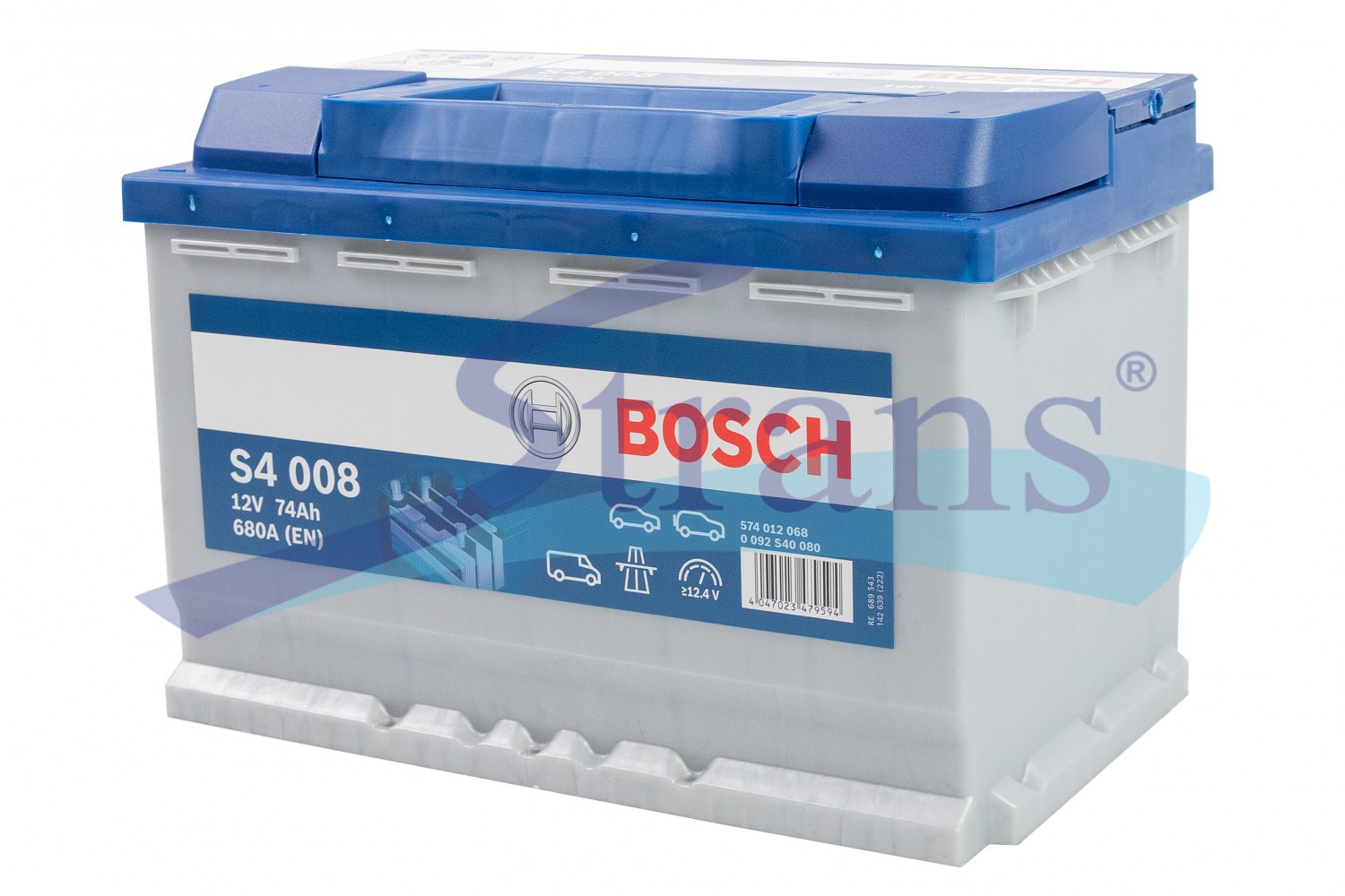 Акумулятор Bosch 12V 74Ah 680A R+ S4 278*175*190Mm 0092S40080